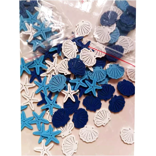 JHuiers Nautical Craft Mini Wooden Craft Sea Starfish Shell Ocean Themed Party Decorations Handmade - Navy Blue White - 25Pcs Starfish and 25Pcs Shell