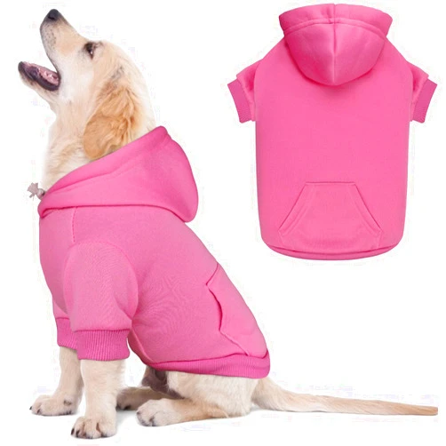 QDYU Dog Sweaters for Small Dogs Dog Hoodie Dog Sweater Solid Soft Brushed Fleece Dog Clothes Dog Hoodie Sweatshirt with Pocket(Pink-S)