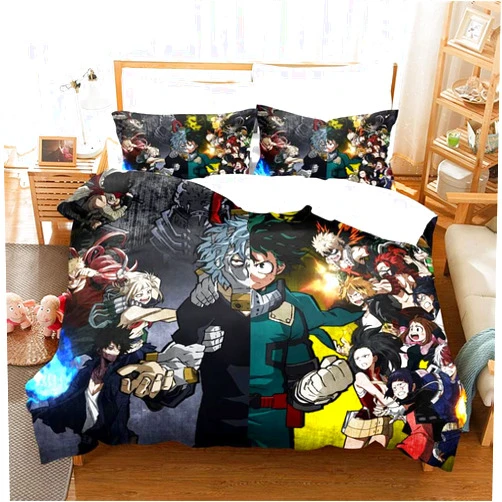 DAIRUINI Japanese Anime MHA Bedding Sets for Boys Girls Teenage Room Decor Academia My Hero Quilt Duvet Cover Soft Breathable Bed Set Collection (No Comforter),A-929,Twin:68