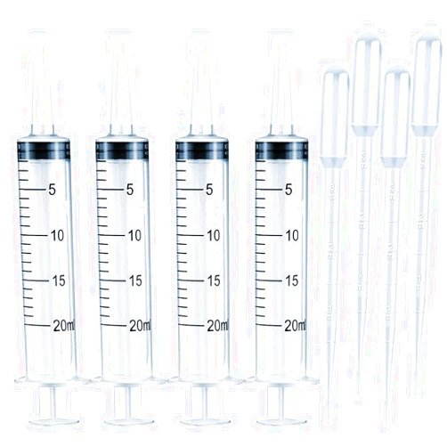 THINKPRICE 4 Pack 20mL Syringes for Lip Gloss Making Supplies Liquid TKP Lipgloss Base Flavoring Oil Oral Medicine Injection Feeding- with Tip Cap and Pipettes