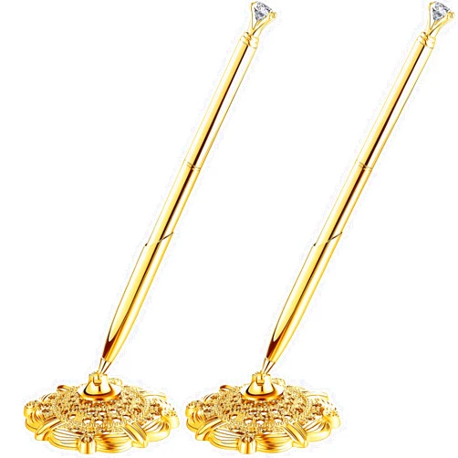 Outus 2 Pieces Wedding Pens for Guest Book Signing Gold Hollow Round Pen Holder Stand Set for Guestbook Sign Bridal Engagement Reception Supplies