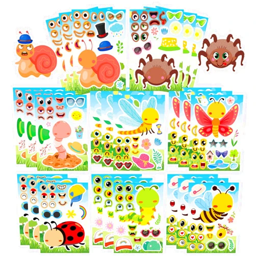 DUJAA 24 Sheets Make Your Own Insect Stickers for Kids, Cute Bug Make-a-face Stickers, Spring Stickers Butterfly Bees Lovely Insect Stickers for Classroom Boys Girls Teacher Reward Birthday Party Favors