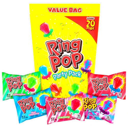 Ring Pop Bulk Candy Lollipop Variety Party Pack -20 Count Lollipops w/ Assorted Flavors - Fun Candy For Birthdays, Party Favors, Pool Parties, 4th of July & Summer Fun - Summer Treats Loved by Kids