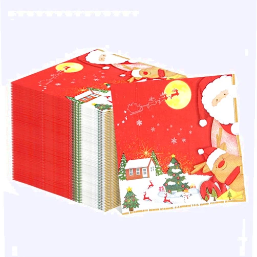 HATIST 100 Pcs 3-Ply Happy Christmas Napkins for Decoupage, HATIST 6.5 x 6.5 Inch Folded Cocktail Christmas Paper Napkins Disposable for Christmas Table Decorations