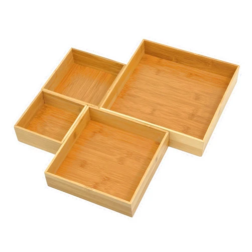Bam & Boo - 4-Pieces Square Natural Bamboo Desk Drawer Organizer Trays & Storage Bins (Multi Sizes) - for Office, Kitchen, Dresser