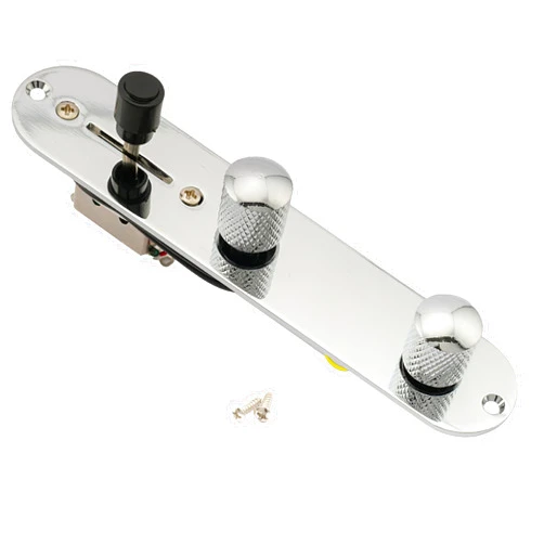 Musiclily Loaded Tele Control Plate Pre-Wired 3-Way Control Plate Wiring Harness with Tone Volume Control Knob for Fender for Telecaster Style Electric Guitar, Chrome