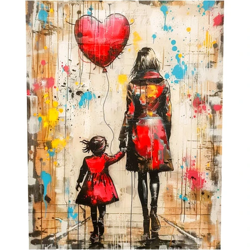 MSTINGSHUN Banksy Graffiti Paint by Numbers for Mother and Daughter DIY Painting on Canvas with Acrylic Paints Graffiti Wall Paint by Numbers for Adults Beginners 16x20 Inch (Without Frame)