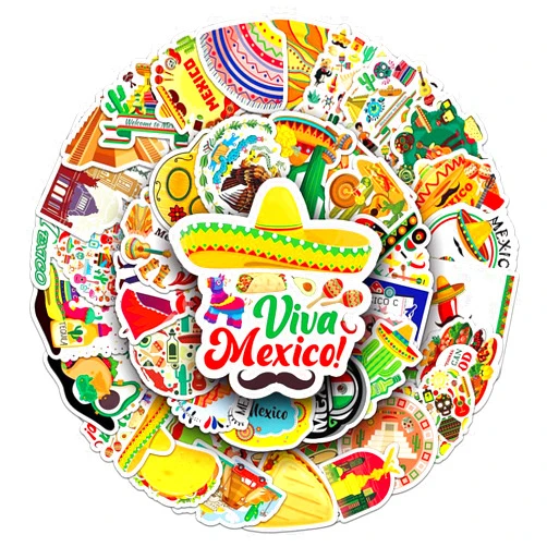 JUJUMAY Mexico Stickers |50Pcs Mexican Waterproof Vinyl Decals for Water Bottles Laptop Luggage Cup Mobile Phone Computer Skateboard Refrigerator Wardrobe Guitar Car Motorcycle Bike Décor
