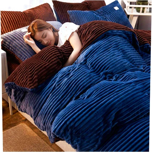 Geekcook Bedding 4 Piece Set,Coral Fleece Quilt Cover Sheet Double 200x230 Winter Double-Sided Flannel Plus Velvet-Nice_1.5 Bed