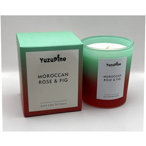 YuzuPine Scented Candle with Natural Soy Wax - 5.3 oz / 150 g - Moroccan Rose & Fig (2 Pieces)