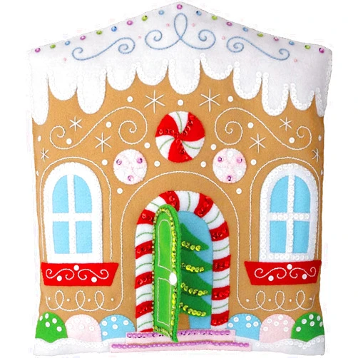 Bucilla Felt Applique Pillow Making Kit, Gingerbread Cottage, Perfect for DIY Arts and Crafts Projects