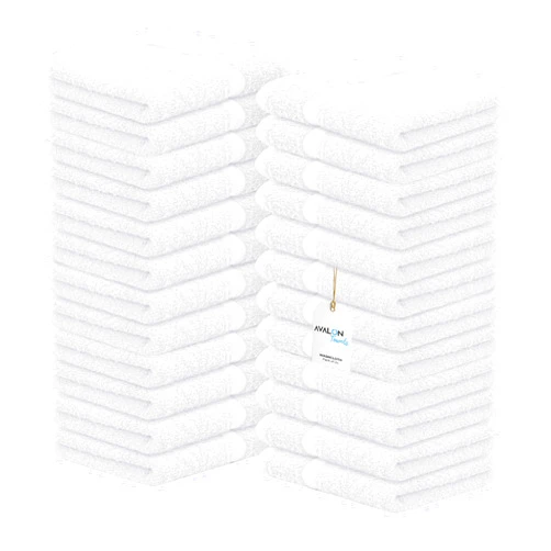 Avalon Towels Cotton Washcloths – (Pack of 24) Size 12x12 Inches, 100% Ring Spun Cotton, Soft & Absorbent Face Towels, Gym Towels, Hotel and Spa Quality, Reusable Fingertip Towels (White)