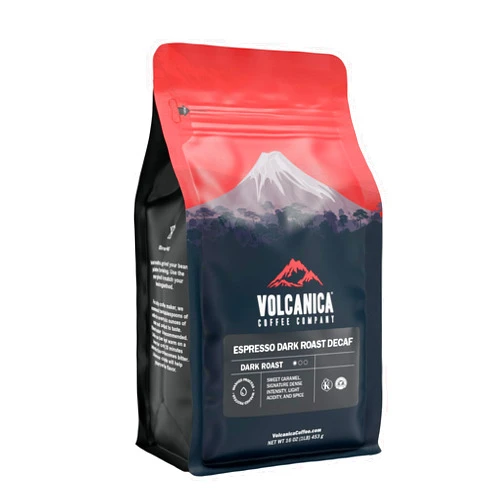 Volcanica Coffee Espresso Decaf Coffee, Whole Bean, Dark Roast, Swiss Water Processed, Fresh Roasted, Kosher, 16-ounce