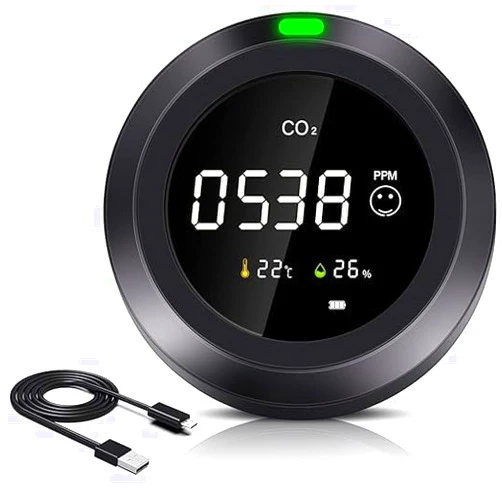 Simbow Indoor Air Quality Monitor Test CO2, Temperature & Humidity, Easy Calibration Carbon Dioxide Monitor, CO2 Meter with Real-Time Readings for School, Homes, car, Travel
