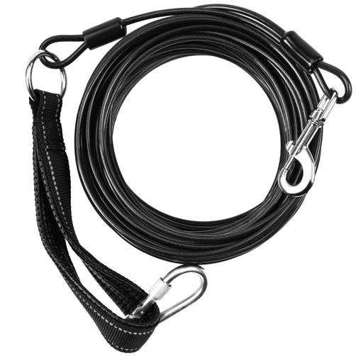 Furggis Long Dog Leash Chew Proof, Tie Out Cable for Dogs Heavy Duty 10/20/30/50 ft with Carabiner, Dog Leads for Yard for Medium Large Dogs, Dog Long Leashes with Padded Handle (Black, 50Ft)