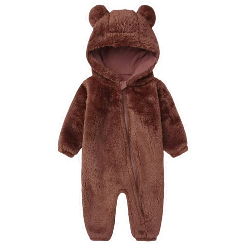CHAOJIESI Newborn Winter Romper Fleece Hooded Jumpsuit Snowsuit Warm Outfits Zipper Outwear for Infant
