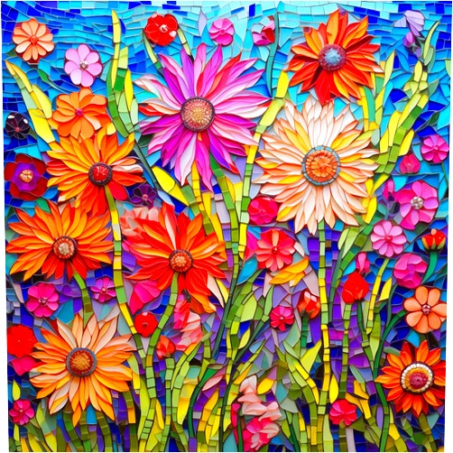 Bgraamiens Puzzle-Mosaic Art Flowers-1000 Pieces Ceramic Tile Mosaic Art Puzzle for Adults, Stained Glass Art Puzzle with Flowers, Impossible Puzzle Color Challenge Flowers Puzzle for Adults