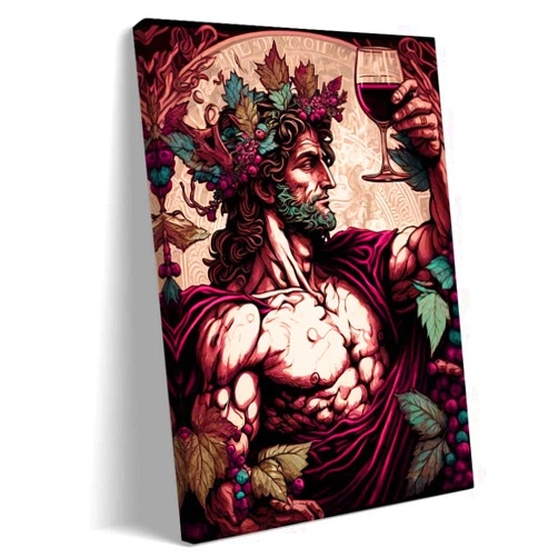 Stantini Greek Mythology Decor God of Wine Dionysus Poster Prints for Walls Printed Canvas Oil Painting Art Pictures for Bedroom Decorations for Home (12.00''x18.00'',Framed)