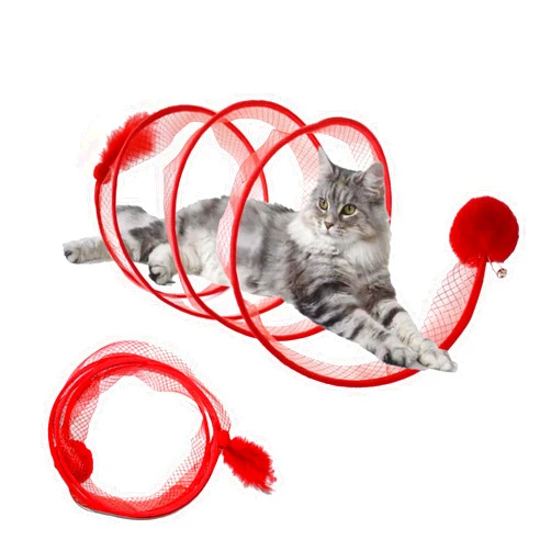 Lpdrzka Cat Tunnel for Indoor Cats, S Type Foldable Cat Tunnel Red Cat Play Tunnels with Feather and Ball Interactive Cat Toys