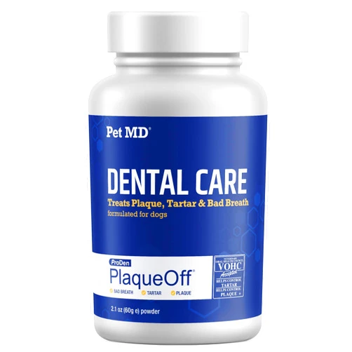 Pet MD Proden PlaqueOff Dog Teeth Cleaning Dental Care Powder - Oral Care Supplement for Dogs - Reduce Bad Breath, Tartar, & Plaque - 60g