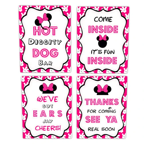 Orangedolly Minnie Mouse Party Sign Set - Decorate With Minnie Mouse Birthday Signs - Mickey Mouse Clubhouse Inspired Decor