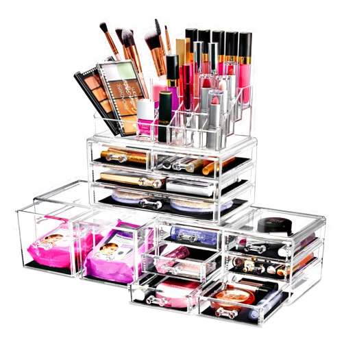 Sorbus Large Makeup Organizer - Clear Stackable Jewelry Makeup Organizer for Vanity, Bathroom Storage Display Case - 12 Drawers Cosmetic Beauty Organizers and Storage with Lipstick Makeup Brush Holder