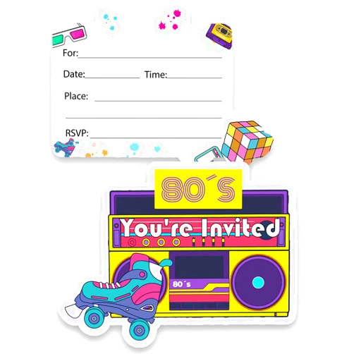 Gaicaak 80s Birthday Party 80s theme Tape Shaped Fill In Invitations Baby Shower or Birthday Party Invite Cards with Envelopes (Set of 20)