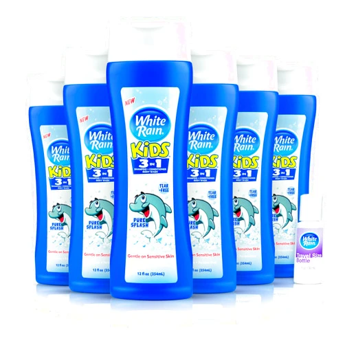 White Rain Kids 3 in 1 Pure Splash Pack of 6 - Kids' Shampoo, Conditioner, and Body Wash - Kids Tear Free Shampoo - Dye Free Kids 3 in 1 Body Wash and Shampoo - 12oz Each