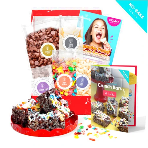 BAKETIVITY No-Bake Crunch Bars Kids Baking Kit & STEAM Lessons | No Oven Required, Easy to Make Crunch Chocolate Bars for Kids Ages 6+ | Kids Baking Set with Pre-Measured Ingredients | Fun Kids Gift