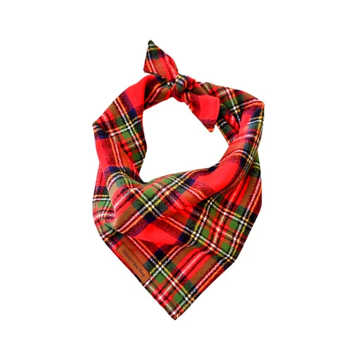 Sammy's Sew Shop Sammy’s Sew Shop Holiday Tartan Flannel Dog Bandana – Red Plaid, Tie Back, Premium Flannel Fabric, Unique Design, Handmade in The USA, (Small)