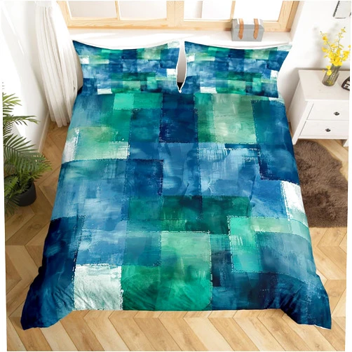 Erosebridal Abstract Grunge Duvet Cover Queen Watercolor Bedding Set, Teal Graffiti Comforter Cover Hippie Fluid Ink Bed Set, Aesthetic Oil Painting Bedding Microfiber Ultra Soft 3 Piece Bedroom Decor