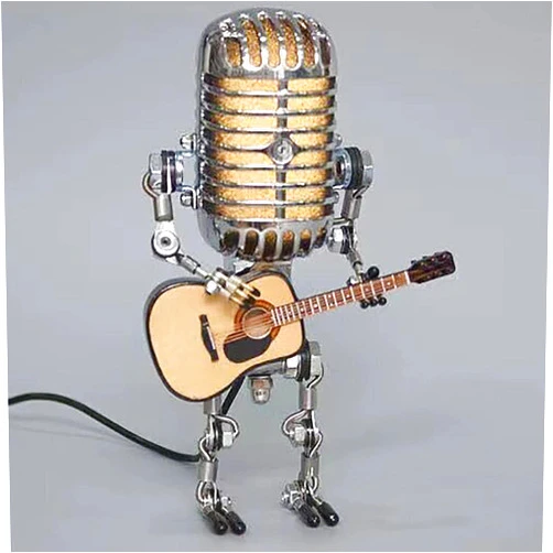 Generic Vintage Microphone Guitar Lamp, Cool Guitar Gifts for Music Lovers and Guitar Player, USB Plug in Powered, Retro Decorations for Home, Bar, Office