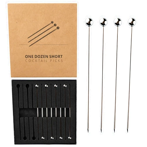Jettory 12 PCS Short Cocktail Picks - Metal Stir Sticks for Drink Garnish, Bloody Mary Skewers, Shrimp Cocktail - Stainless Steel Cocktail Toothpicks - Cocktail Sticks for Drinks (Silver/4 Inches)