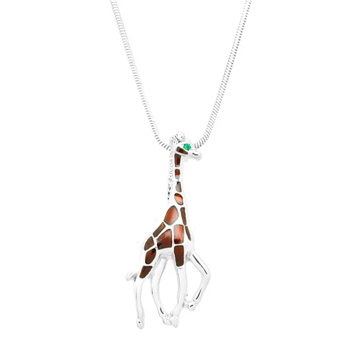 Falari Giraffe Pendant Necklace Rhinestone Crystal Rhodium High Polished