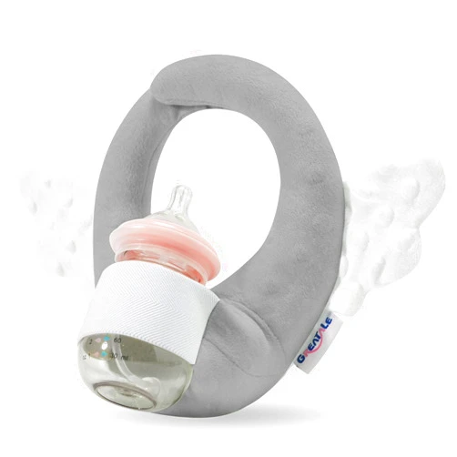 GREATALE Baby Bottle Holder, Self Feeding Pillow for Newborns, Hands Free Bottle Holder for Baby, Portable Nursing Support Cushion, Infant Bottle Propper with Adjustable Waist Strap (Grey)