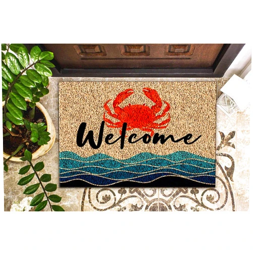 Hushuoni Crab and Beach Welcome Door Mat, Beach House Door Mat, Maryland Crab Welcome Mat, Four Seasons Decor for Front Door Entry Doormats for Indoor Enteance Home 16x24 Inch