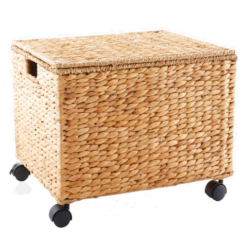 Casafield Rolling Filing Cabinet, Natural - Water Hyacinth File Organizer with Lid and Locking Wheels, Home Office Storage for Hanging Folders