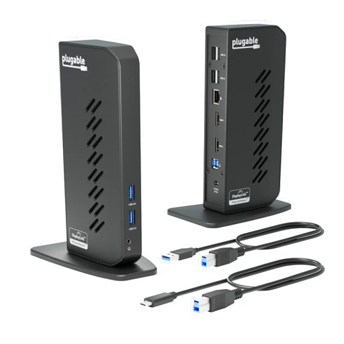 Plugable USB 3.0 and USB-C Universal Laptop Docking Station with 2 HDMI Ports for Windows, Mac, and ChromeOS (Gigabit Ethernet, Audio, 6 USB Ports)