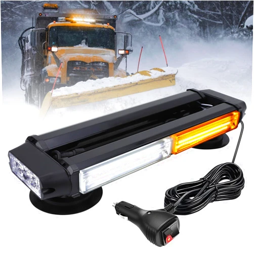 OPPBUY Amber White LED Rooftop Strobe Light Bar with Magnetic Base,14.7’'COB Double Side Emergency Hazard Warning Flashing Light Bar,12/24V,16 Flashing Mode Beacon Strobe Light for Truck Snowplow