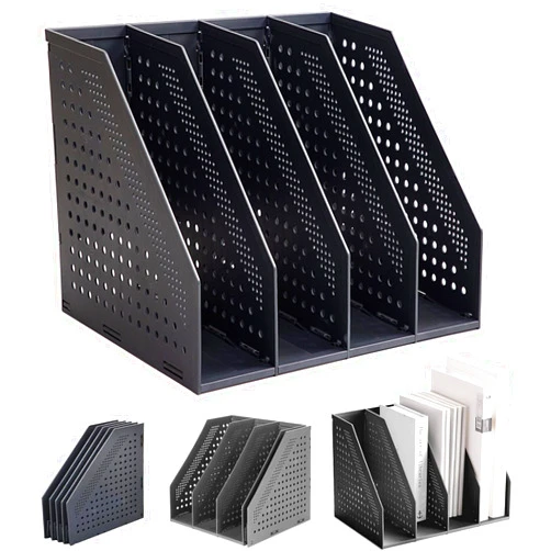 Lemical Magazine Holder 4 Vertical Compartments Collapsible Magazine File Holder Space Saving Rack Home Kitchen Desk Organizer No Need Assemble (Black)