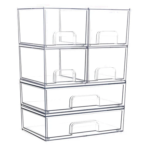 Vtopmart Stackable Storage Drawers Set of 6, Clear Plastic Organizer Bins for Bathroom Supplies,Ideal for Cabinet,Pantry,Laundry Room Organization