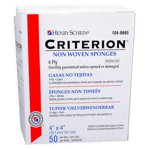 Henry Schein Criterion 4x4” Non-Woven Sponge- Rayon/Polyester Blend, 4-Ply, Sterile- 50/PK