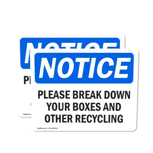 SignMission (2 Pack) Please Break Down Your Boxes And Other Recycling OSHA Notice Sign 18 Inch X 12 Inch Vinyl Label Decal Sticker Weather Resistant, UV Protected for Workplace, Construction Site, Made in the USA