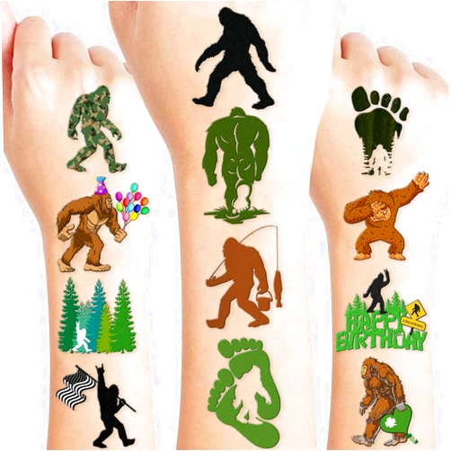 Frawharmone Bigfoot Jungle Temporary Tattoos Sasquatch Theme Birthday Party Decorations Favors Supplies Cute 90 PCS Monster Outdoor Tattoo Stickers Gifts for Boys Girls Kids Class School Prizes Carnival Christmas