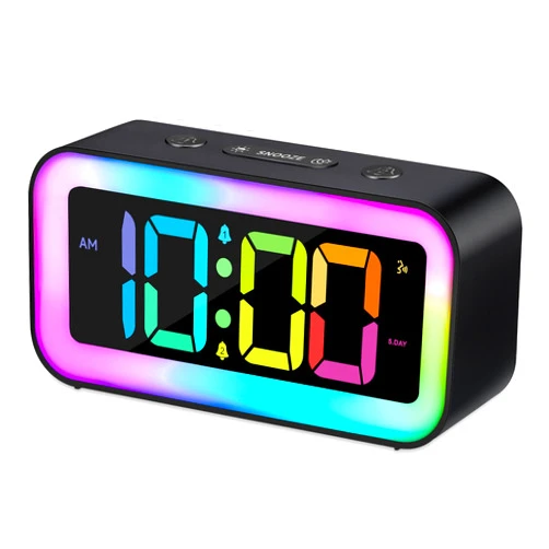 Cadmos Loud Alarm Clock for Bedrooms with Dynamic RGB Night Light,Heavy Sleepers Adults,Dual Alarm,Dimmer,USB Charger,Small Bedside Digital Clock with Led Display for Kids,Teens,Seniors (Black)