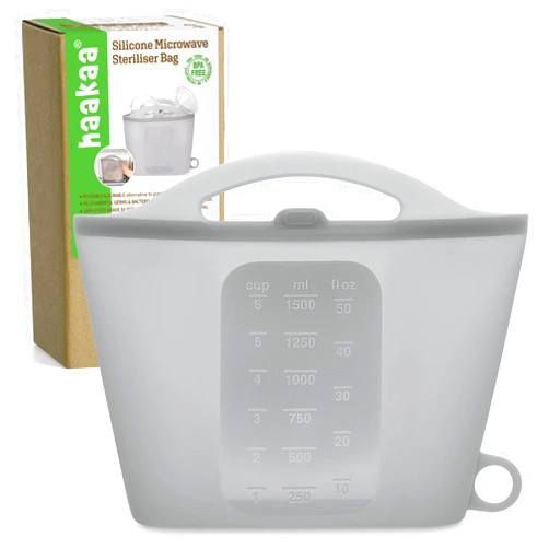Haakaa Silicone Microwave Steam Sterilizer Bags for Travel, Reusable Silicone Steaming Bags for Baby Bottles, Breast Pump, Accessories, Pacifiers and Teethers, Great for Home and On-the-Go, Grey (1PC)