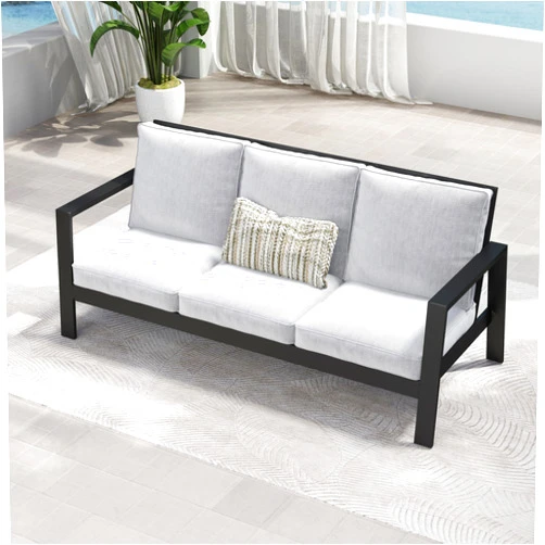 Solaste Aluminum Outdoor Patio Sofa, Water-Resistant Metal 3-Seat Couch with Thick Cushions, Patio Conversation Sofa Couch for Deck Garden Poolside, Grey