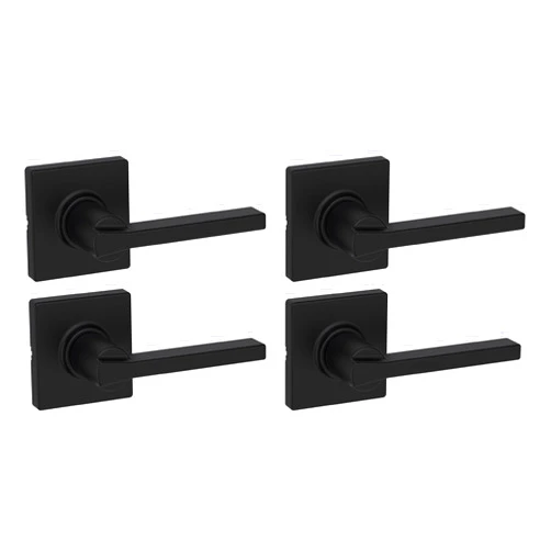 Kwikset Casey Interior Passage Door Handle 4 Pack, Lever for Closet and Hallway Doors, Reversible Non-Locking Handle Lever, Matte Black, with Microban Protection