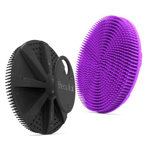 BEAUTAIL Silicone Body Scrubber 2 Pack Shower Bath Brush, More Hygienic Than Traditional Loofah, Lather Nicely, Long Lasting, Gentle Exfoliating for Women Men Baby Sensitive Skin, Black+Purple