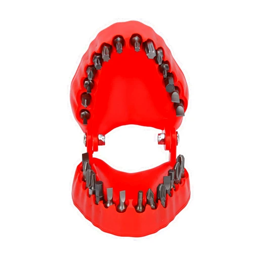 ZJchao Denture Drill Bit Holder Denture Drill, Denture Drill Bit Holder Bit Holder Teeth Model Shaped Screwdriver Bits Holder Full Opening Screwdriver Bit Organizing Holder with 28 Drill (Red)